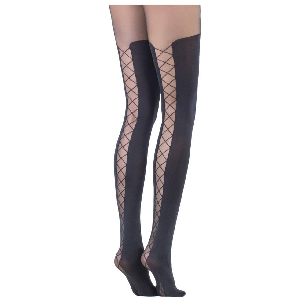 Conte Poema Women's Sexy Pantyhose Tights with Lace Thigh High Stockings Pattern - Black (Nero), Small