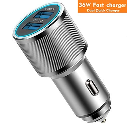 Sodker 6A 36W Dual USB Car Charger Adapter - Dual Quick Charge 3.0 3A - for iPhone Xs X 8 7 6 5 Plus Max Samsung Galaxy S9 S8 S7 S6 and More Devices - Fast LED Chargers