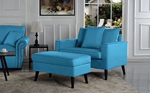 Overstock Mid-Century Living Room Large Accent Chair Storage Footrest Sky Blue