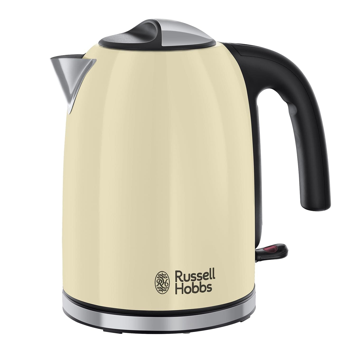 Russell Hobbs Cream Stainless Steel 1.7L Cordless Electric Kettle with black handle (Fast Boil 3KW, Removable washable anti-scale filter, Pull to open hinged lid, Perfect pour spout) 20415