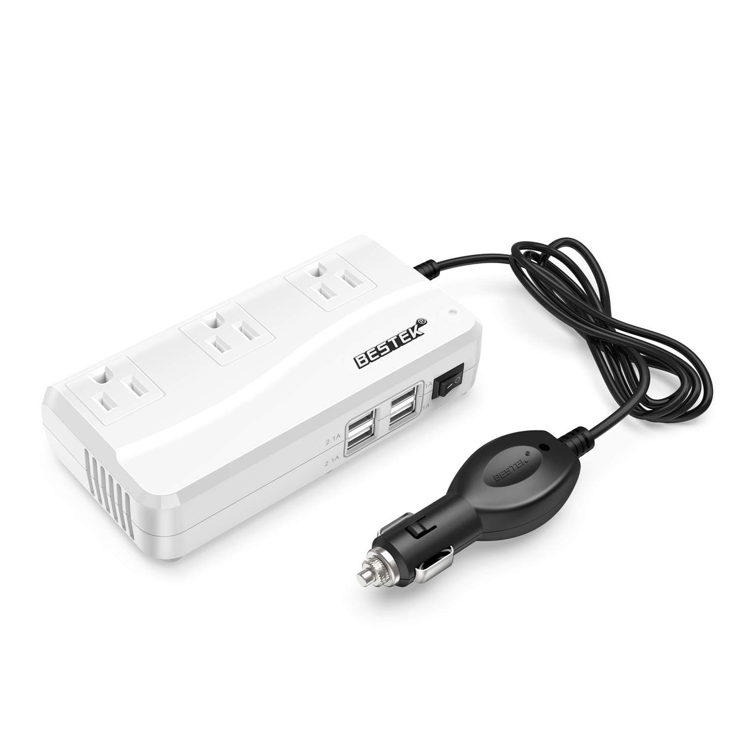 BESTEK 200W Power Inverter DC 12V to 110V AC Inverter with 4.2A 4-Port USB Car Adapter [ETL Listed]