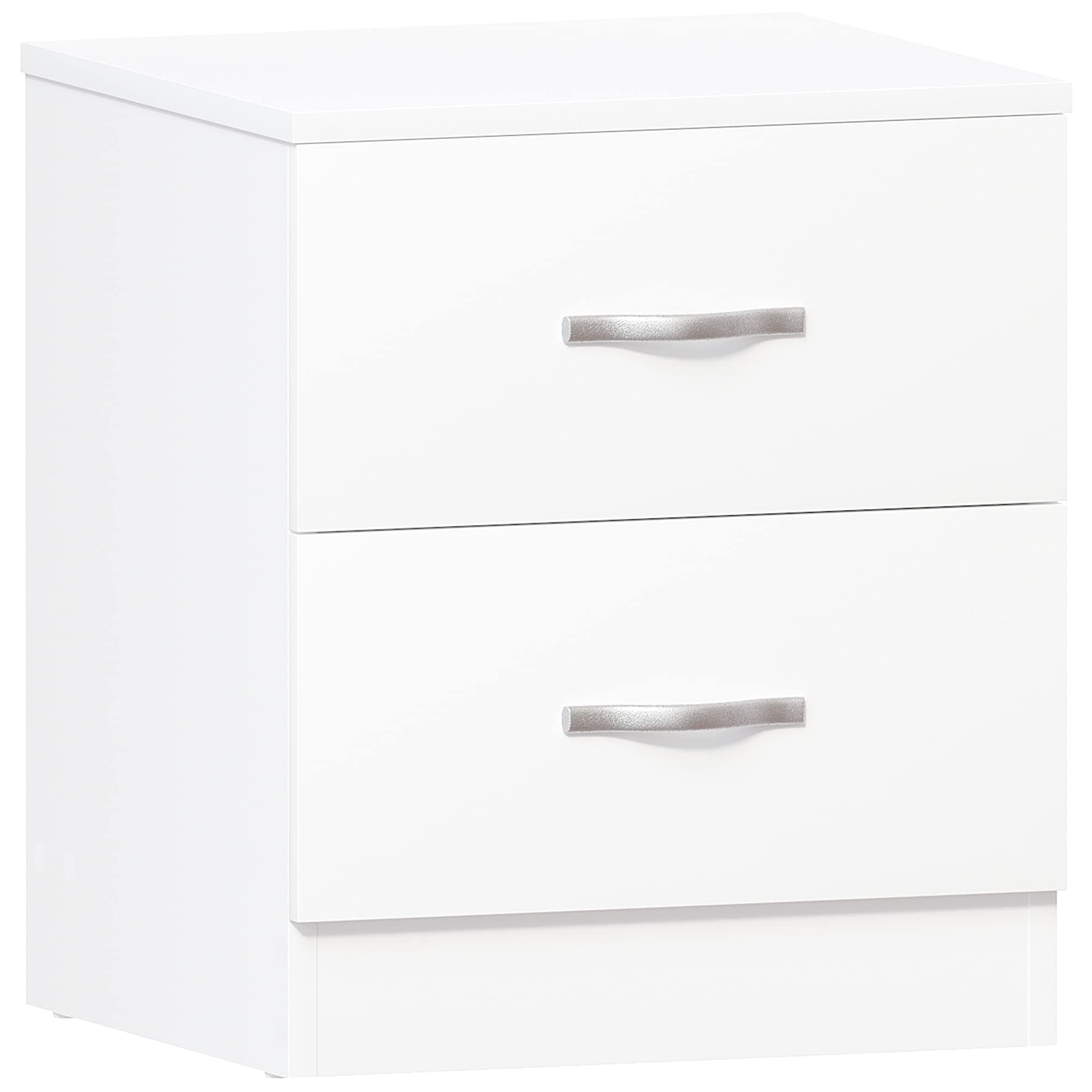 Vida Designs White Bedside Cabinet, 2 Drawer With Metal Handles & Runners, Unique Anti-Bowing Drawer Support, Riano Bedroom Furniture