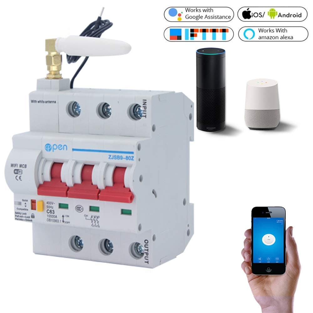 3P 40A-132A Remote Control Timing Switch Delay Set Function Automatic Lock Intelligent Recloser WiFi Circuit Breaker (100A)