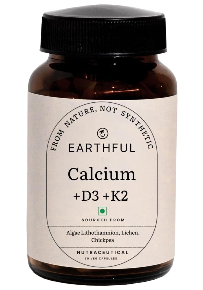 Earthful Calcium Magnesium Capsules | Nothing But Nature | Bone Health Support with Vitamin D3 & K2 | 60 Capsules for Stronger Bones & Joint Relief | Clean Formula, No Additives