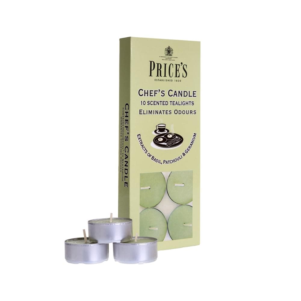 Price's - Chef's Tealights - 10 Pack - Odour Eliminating Tealights - Made with Basil, Patchouli and Geranium Extracts - Clean, Fresh, Quality Fragrance - Long Lasting Scent