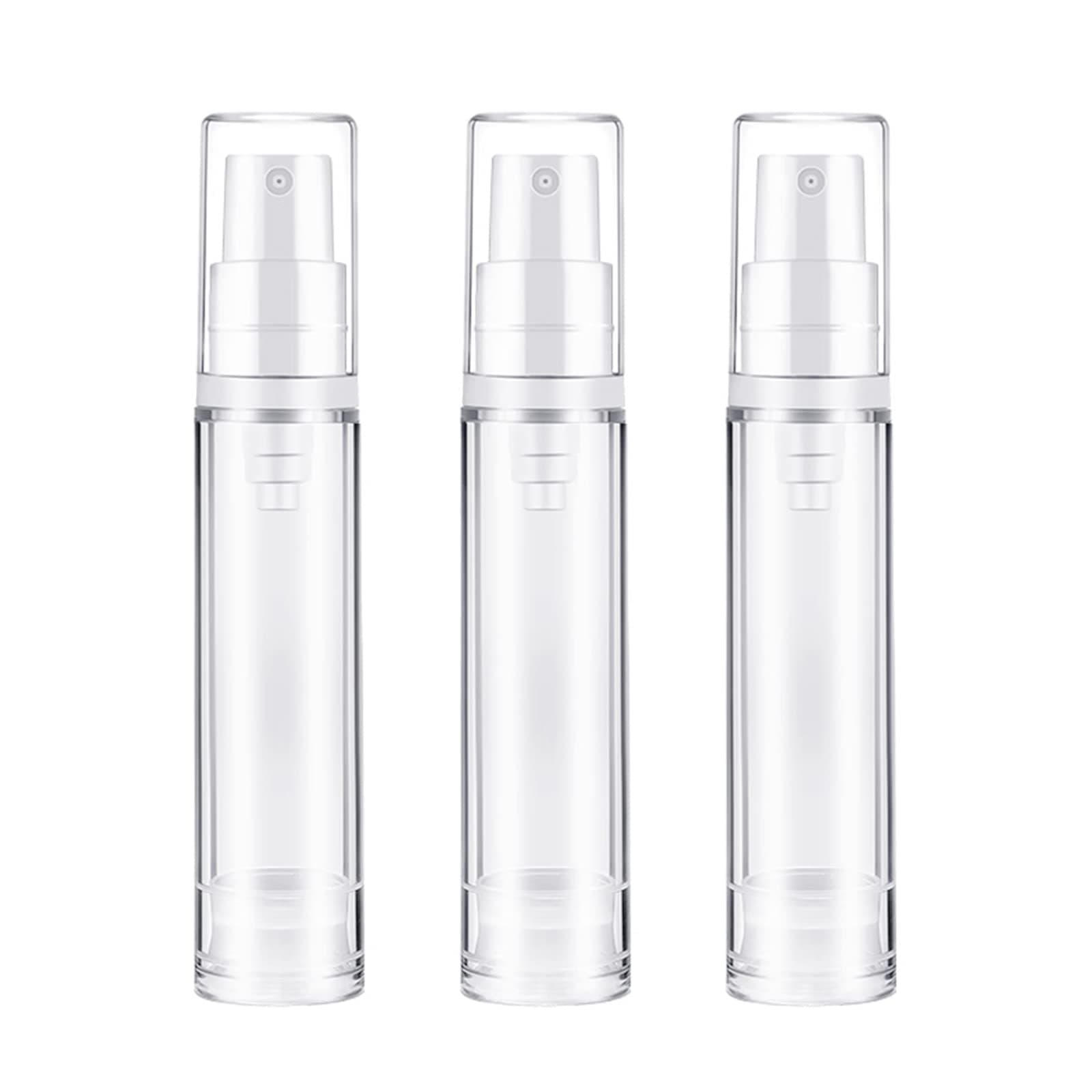 BlingKingdom 3pcs Empty Airless Pump Bottle Refillable Clear Travel Lotion Containers Vacuum Cosmetic Container Press Bottles for DIY Foundation, Gel, Essence, Lotion, Moisturiser (10Ml), 3.0 Count