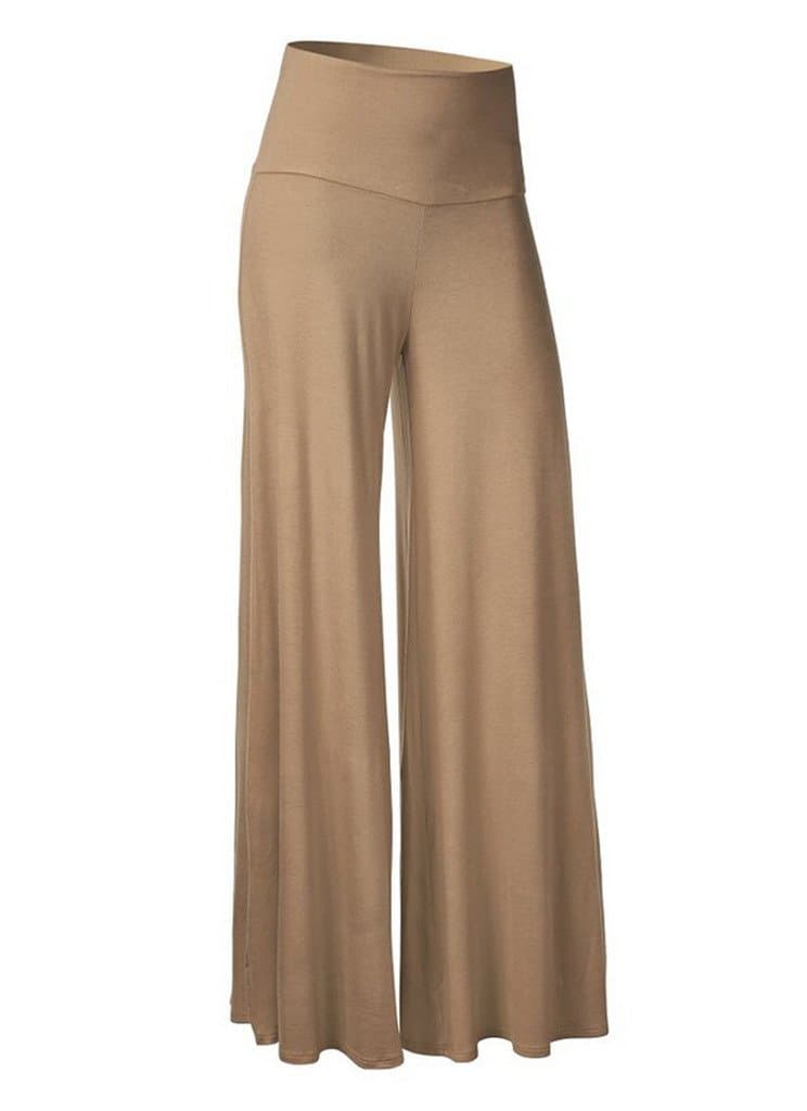 SEUEYD Women's Comfy Chic Palazzo Lounge Pant Wide flare Leg Stretchy Pants Khaki XL