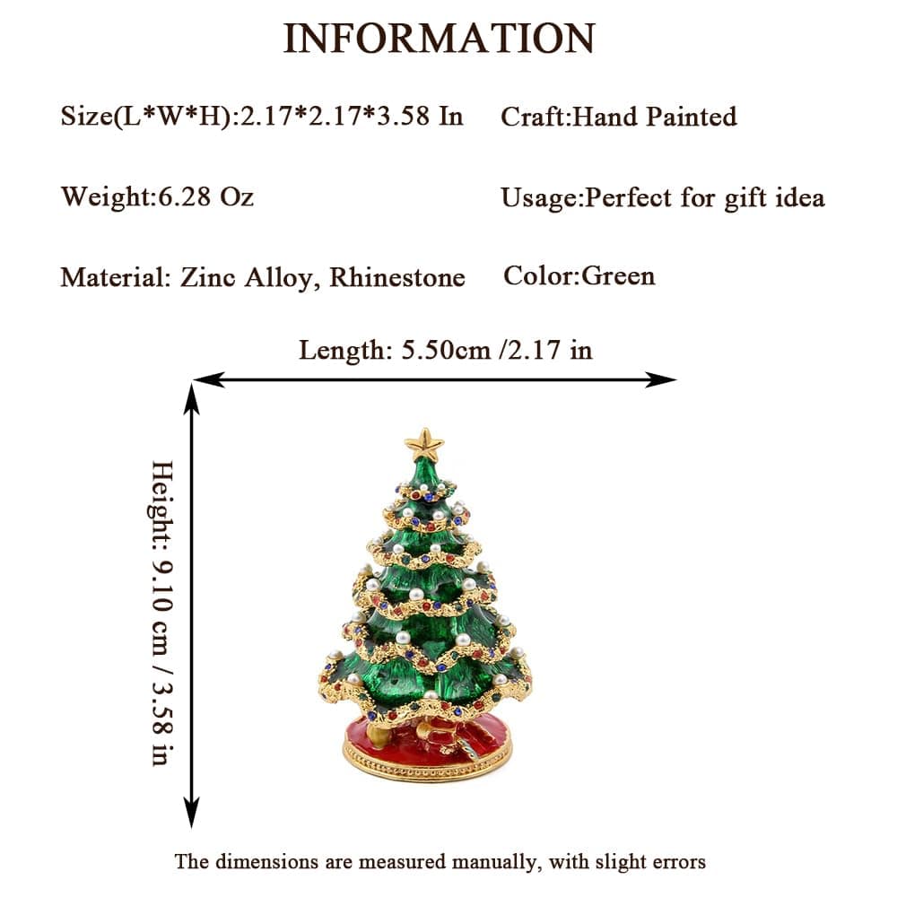 QIFU Hand Painted Enameled Christmas Tree Decorative Jewelry Trinket Box Hinged Unique Gift for Christmas