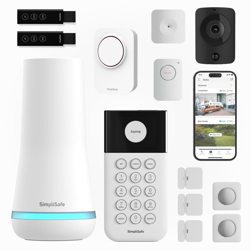 Home Security System | 13 Piece Home Security Camera & Alarm System with Entry Sensor, Motion Detector & Outdoor Siren - Optional Monitoring Subscription - Compatible with Alexa