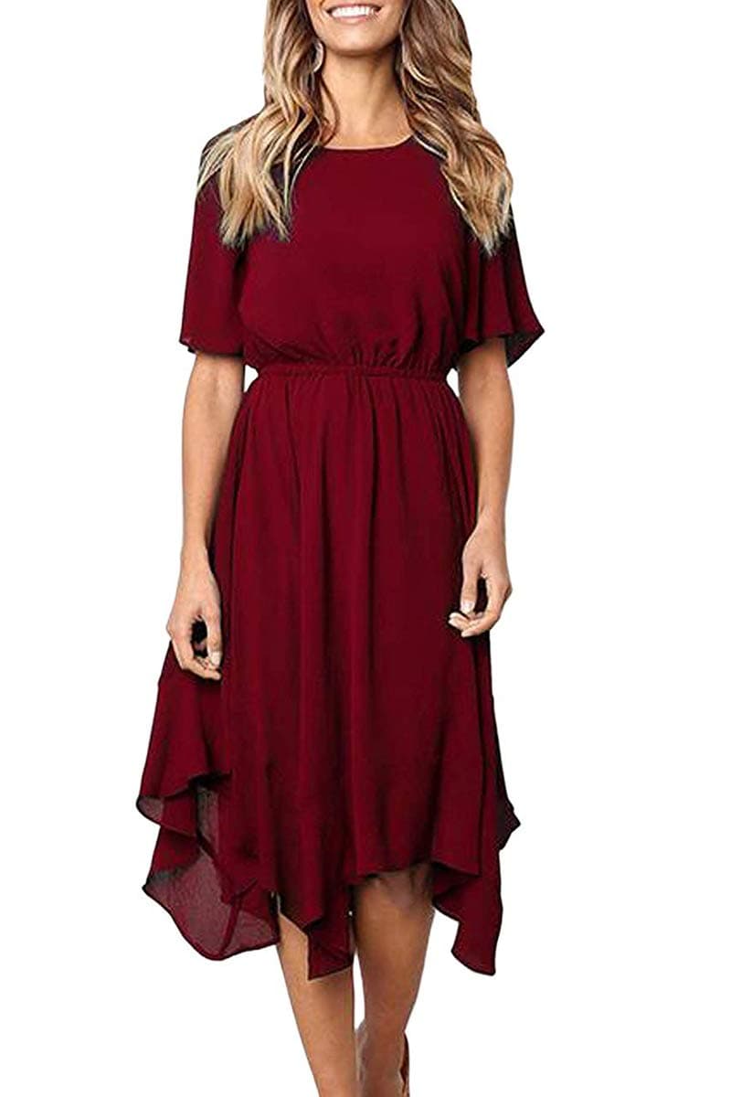 Alaster Women’s Chiffon Short Sleeve Casual Midi Dress Irregular Hem Summer Dress