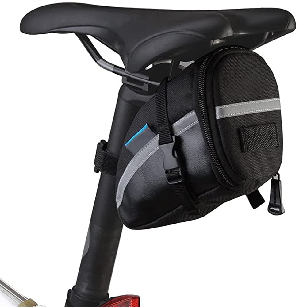 CestMall 1.2L Bicycle & MTB Cycling PU Saddle Bag, Waterproof Bike Bag Back Seat Pouch, Bicycle Repair Tools Pocket Pack with Reflective Stripes (New Black)