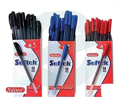 E Shopping Saino Softek,Trio,See mix Writing Pens Set of 100 Units (Blue -80, Black-10, Red-10 Pens) With Plastic Storage Box