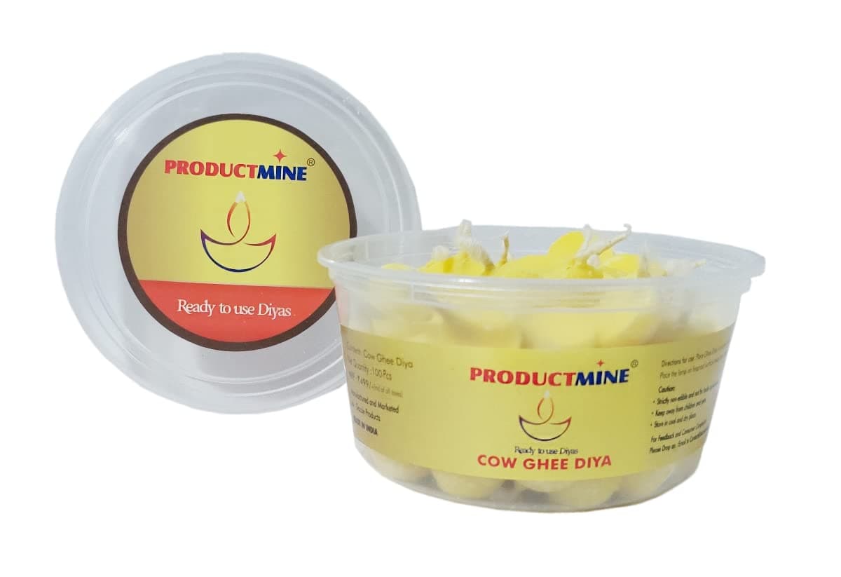 PRODUCTMINE® Cow Ghee Diya (100 Diyas) Cotton Wick for Puja and Special Occasions