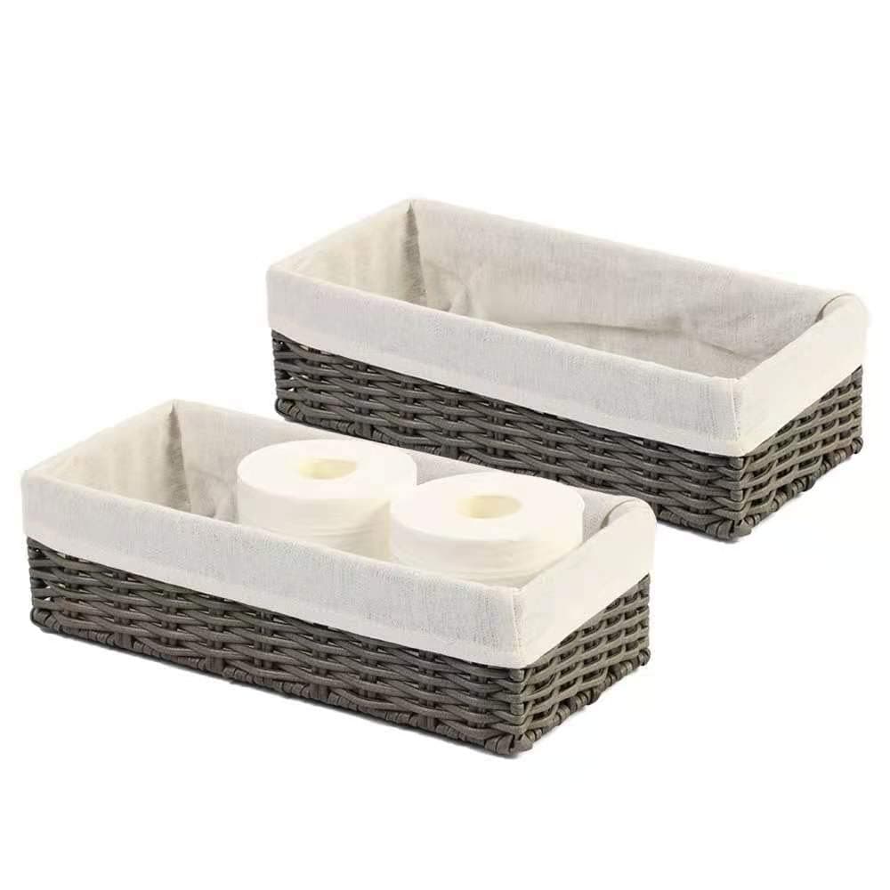 HOSROOME Bathroom Wicker Baskets for Organizing Toilet Paper Basket Storage Basket for Toilet Tank Top Decorative Basket for Closet, Bedroom, Bathroom, Entryway, Office(Set of 2,Grey)