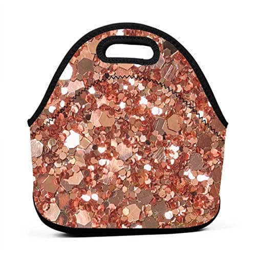 LKJDAD Rose Gold Big Sequins Lunch Bag, Thick Insulated Lunchbox Bags,Tote Box with Zipper Closure for Kid Travel Picnic Office