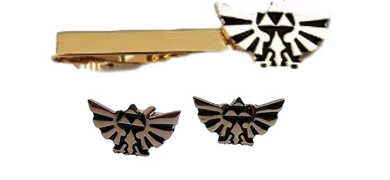 The Legend of Zelda Triforce Wings Goldtone Tie Clip & Cufflinks Set