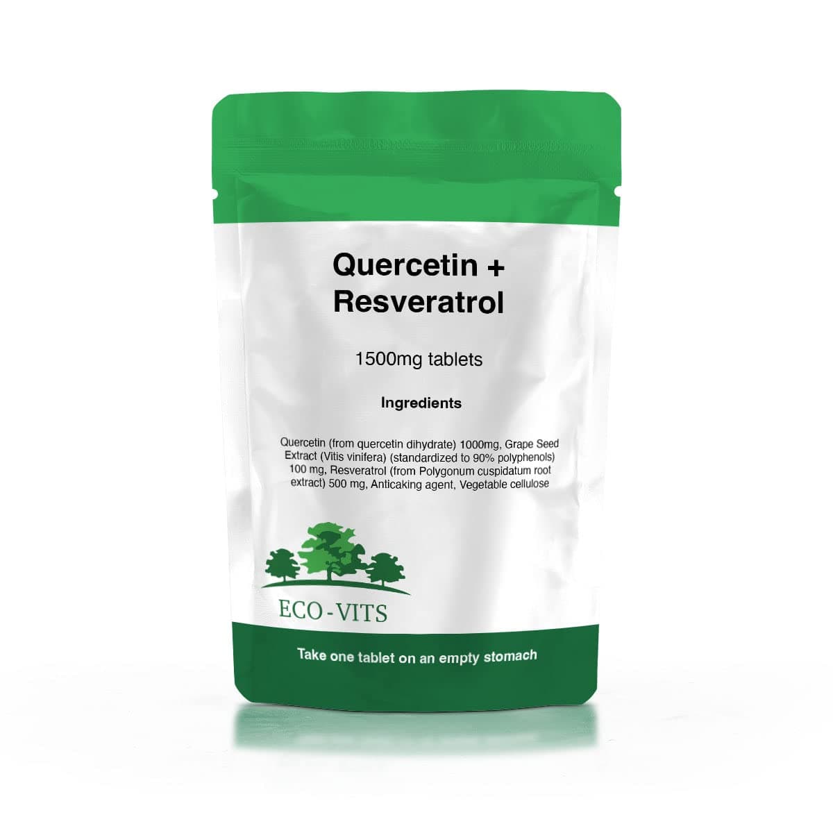 ECO-VITS QUERCETIN & RESVERATROL (1500MG) 60 TABS, Recyclable Packaging Sealed Pouch