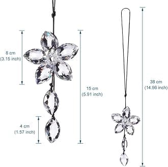 Crystal Flower Car Rear View Mirror Pendant Car Hanging Ornament Lucky Car Accessories (Transparent)