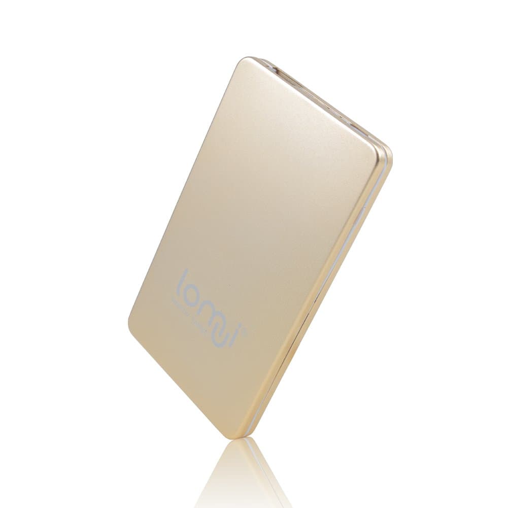 Lomui Ultrathin 3000mAh Ultra-Compact Portable Charger Name card-Sized External Battery Power Bank with Lomui Smart Energy Technology for iPhone 5S, 5C, 5, 4S, Pad Mini Retina, iPad (First Generation), iPad 2 / 3 / 4, iPad Air, iPad 6, iPod, iPod touch,Samsung Galaxy S5, S4, S3, Note 3, Nexus 4, HTC One, One 2 (M8), Nokia Lumia 520, 1020, most other Smartphones Tablet PC,PSP,GPS,MP4 (Gold)