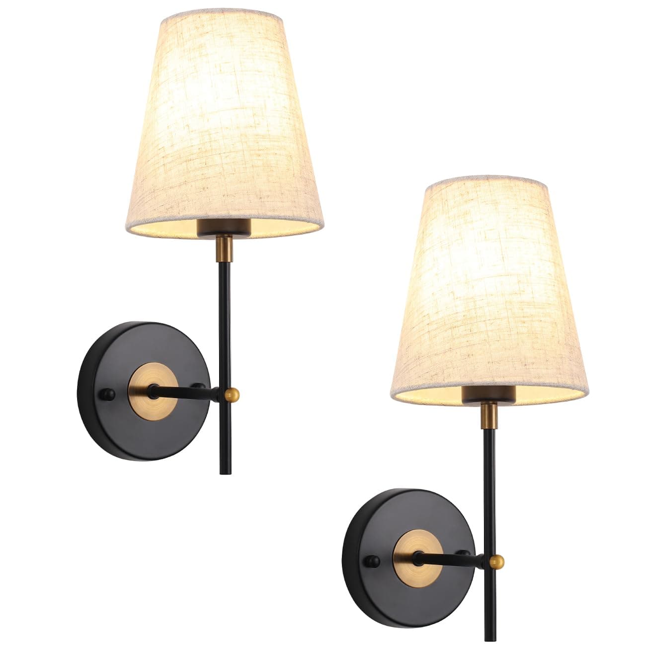 Set of 2 Black and Gold Wall Lights for Living Room Bedrooms, Modern Wall Sconce Lights Indoor Wall Lighting Fixtures Vintage Wall Lamps for Bedside Bathroom Hallway, Without E27 Bulbs