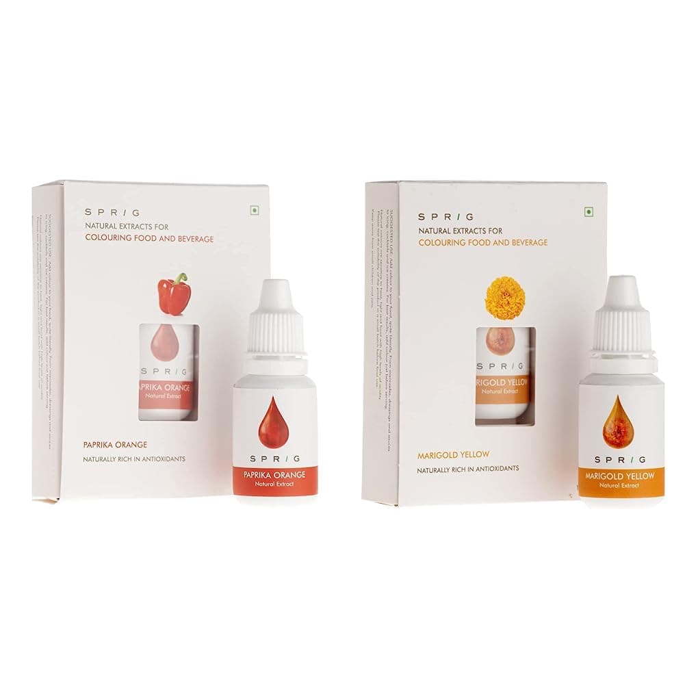 S P R I G Natural Extracts for Colouring Food and Beverage, Paprika Orange, 15ml & Marigold Yellow, 15ml Combo