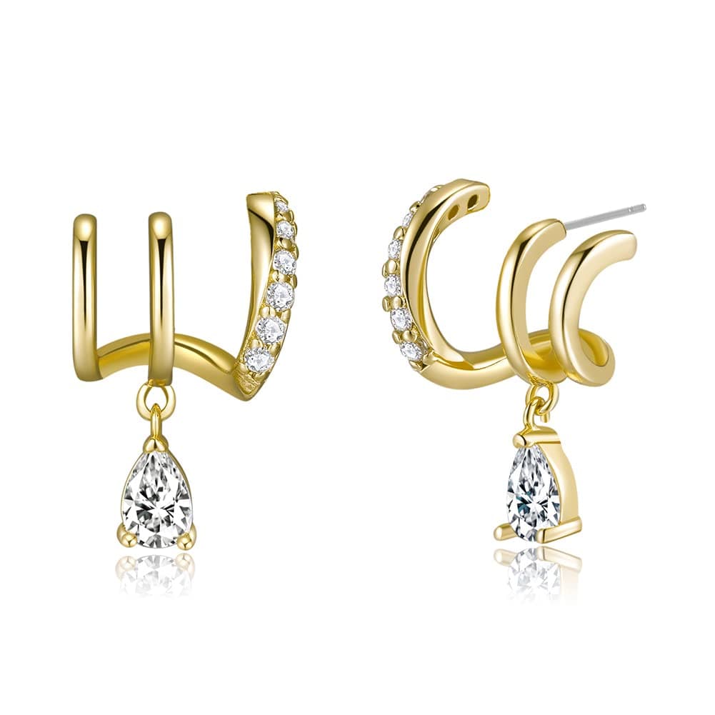 Obidos 14K Gold Plated Illusion Stud Earrings for Women | Triple Huggie Hoop Earrings for One Hole| Trendy Simple Hypoallergenic Fashion Accessories Gold Jewelry Gifts for Womens