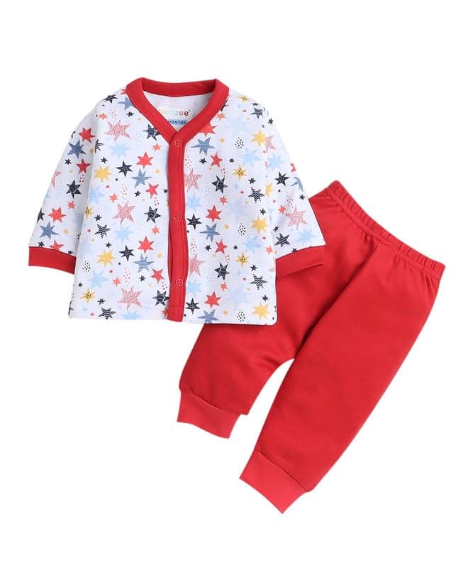 BUMZEEBaby Boys Cotton Solid Jabla & Pyjama Set
