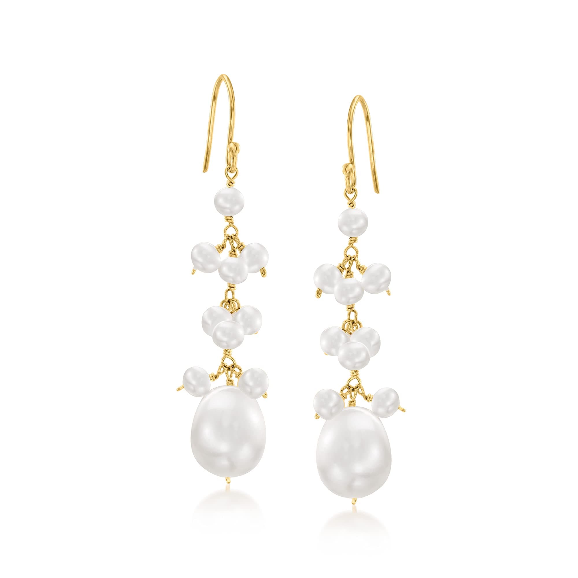 3-9.5mm Cultured Pearl Cluster Drop Earrings in 18kt Gold Over Sterling