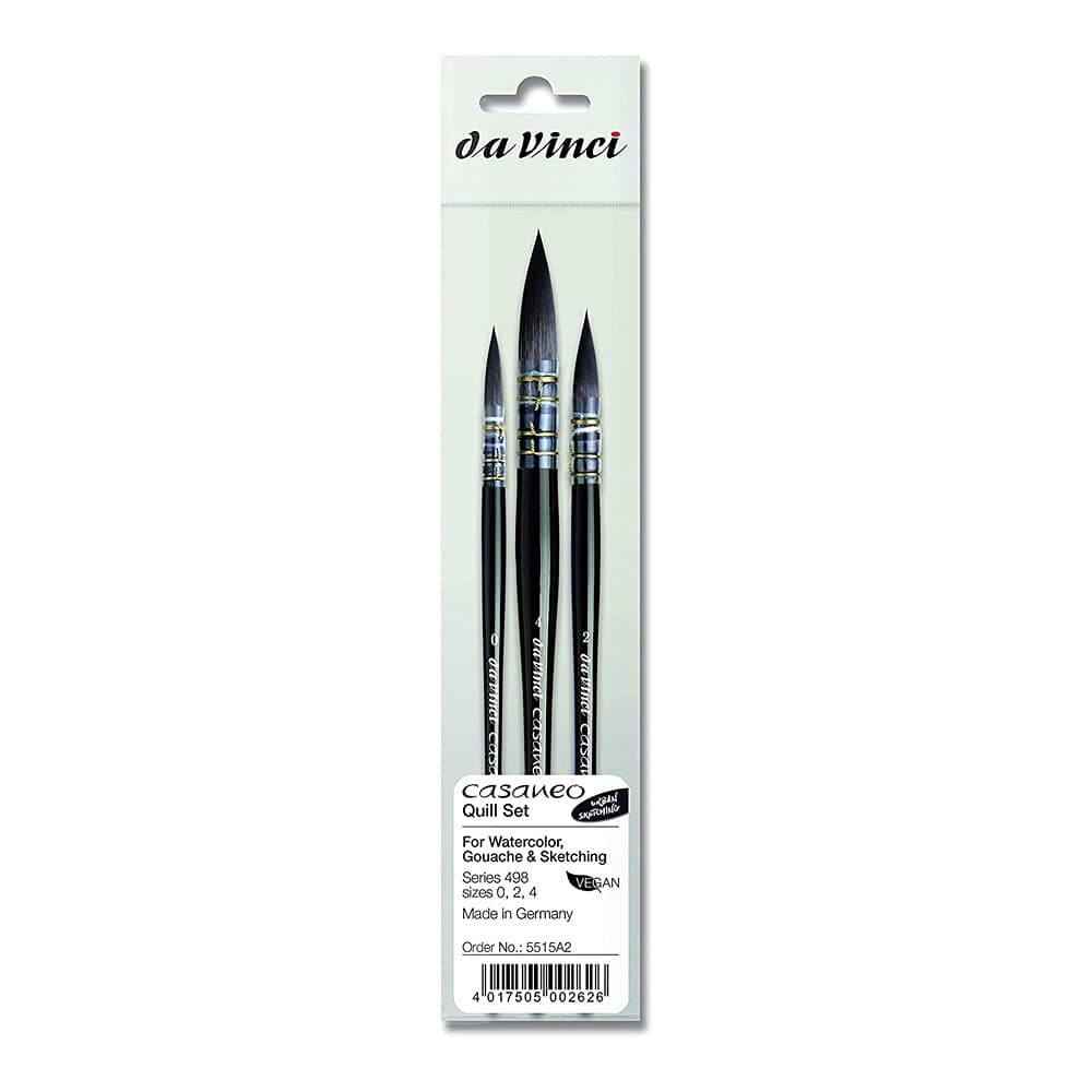 Brushes 498 Casaneo Quill (Sizes 0,2,4) Artist Brush Set, Black, 3
