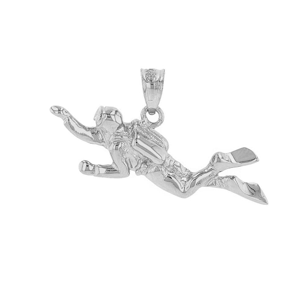 925 Sterling Silver 3D Scuba Diver Diving Frogmen Charm Pendant