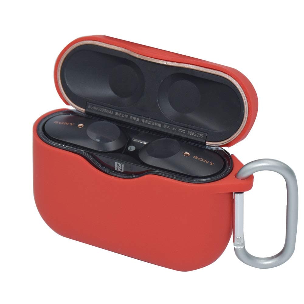 Silicone Case for Sony WF-1000XM3 Wireless Earbuds, Premium Quality Protective Cover with Anti-Lost Carabiner, Compatible with Sony WF-1000XM3 (Red)