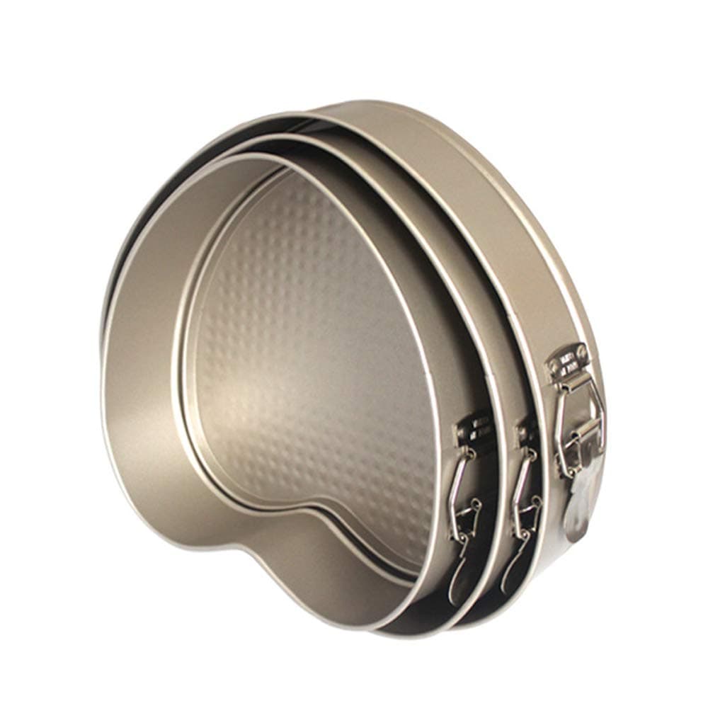 CKBAKIE 3PCS Springform DIY Heart Shaped Cake Pan Non-stick CK037 (3 pcs Heart,Gold)