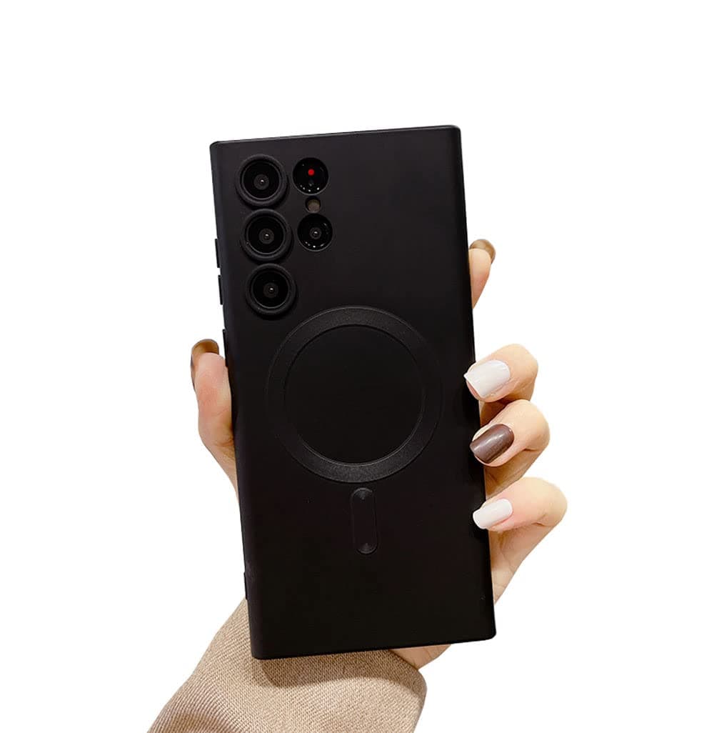 Galaxy S22 Ultra Case Magnetic [Support Magsafe Charger] Wireless Anti-Scratch Shockproof Full Camera Protection Slim Thin Silicon Phone Cover Case for Samsung Galaxy S22 Ultra 6.8"-Black