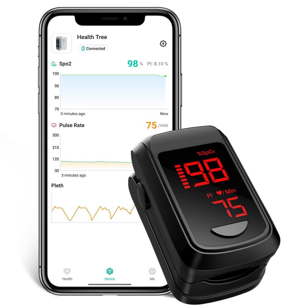 Blood Oxygen Monitor Bluetooth Pulse Oximeter, HOLFENRY Oxygen Monitor finger Adults CE Approved With App checking Heart Rate/Blood Oxygen Saturation Level/ SpO2 PI PR