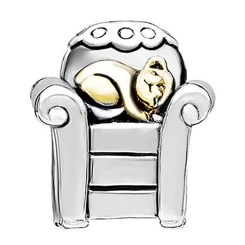 Everbling Kitty Cat Chair Two Tone 925 Sterling Silver Bead Fits Pandora Charm Bracelet