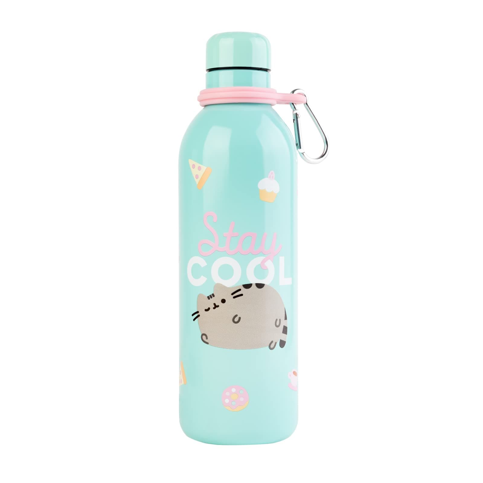 Grupo Erik Pusheen Foodie Collection Water Bottle - Sports Bottle - 500ml / 17OZ, Stainless Steel, Vacuum Insulated Water Bottle, Double Wall Reusable Water Bottle With Carabiner, BPA Free