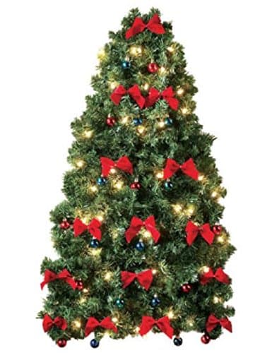 Small Prelit Christmas Tree for Wall Electric Corded White Lights, Colored Ornaments and Red Bows Included 41" H x 25" W