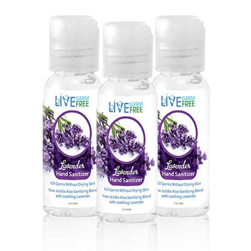 Live Germ Free – Antibacterial Natural Hand Sanitizer Gel with Jojoba Oil, Aloe Vera, Vitamin E – Gives 24 Hours Skin Protection (1 oz-3pack Lavender)