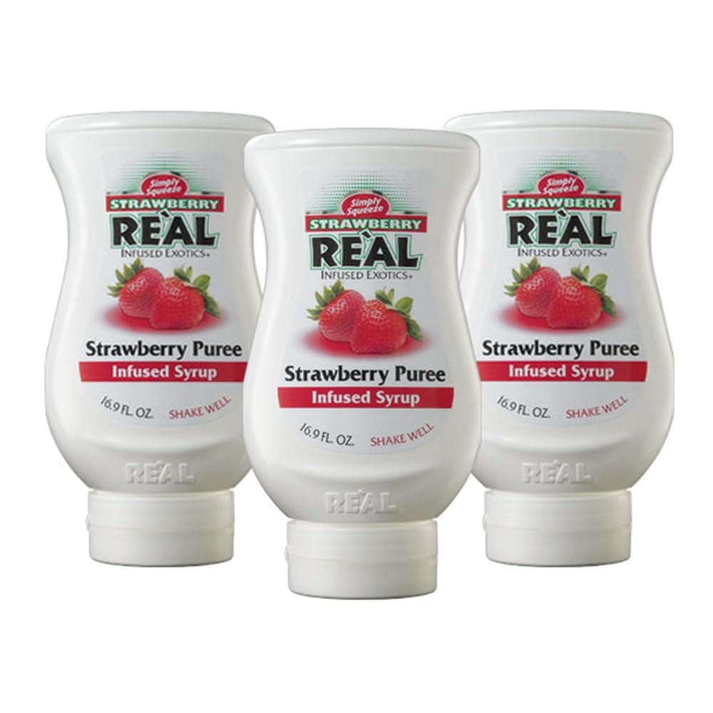 Strawberry Reàl Infused Exotics, Strawberry Puree Infused Syrup, 16.9 FL OZ Squeezable Bottle (Pack of 3)