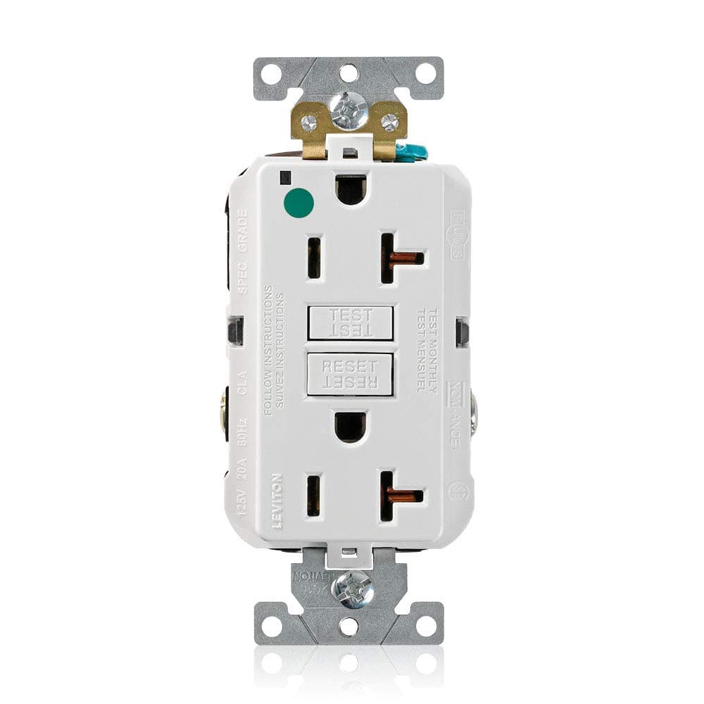 20A-125V Extra-Heavy Duty Hospital Grade Non-Tamper-Resistant Duplex Self-Test GFCI Receptacle, GFNT2-HGW, White