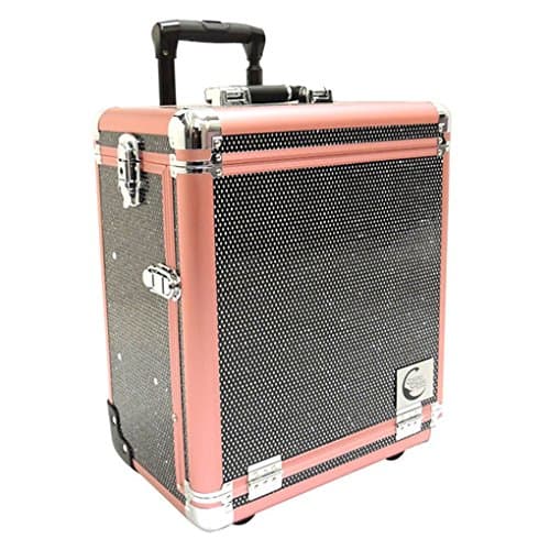 Pro Rolling Makeup Cosmetic Trolley Case w/ 4 Drawers - Black Krystal Pnk Trim- BLOWOUT!