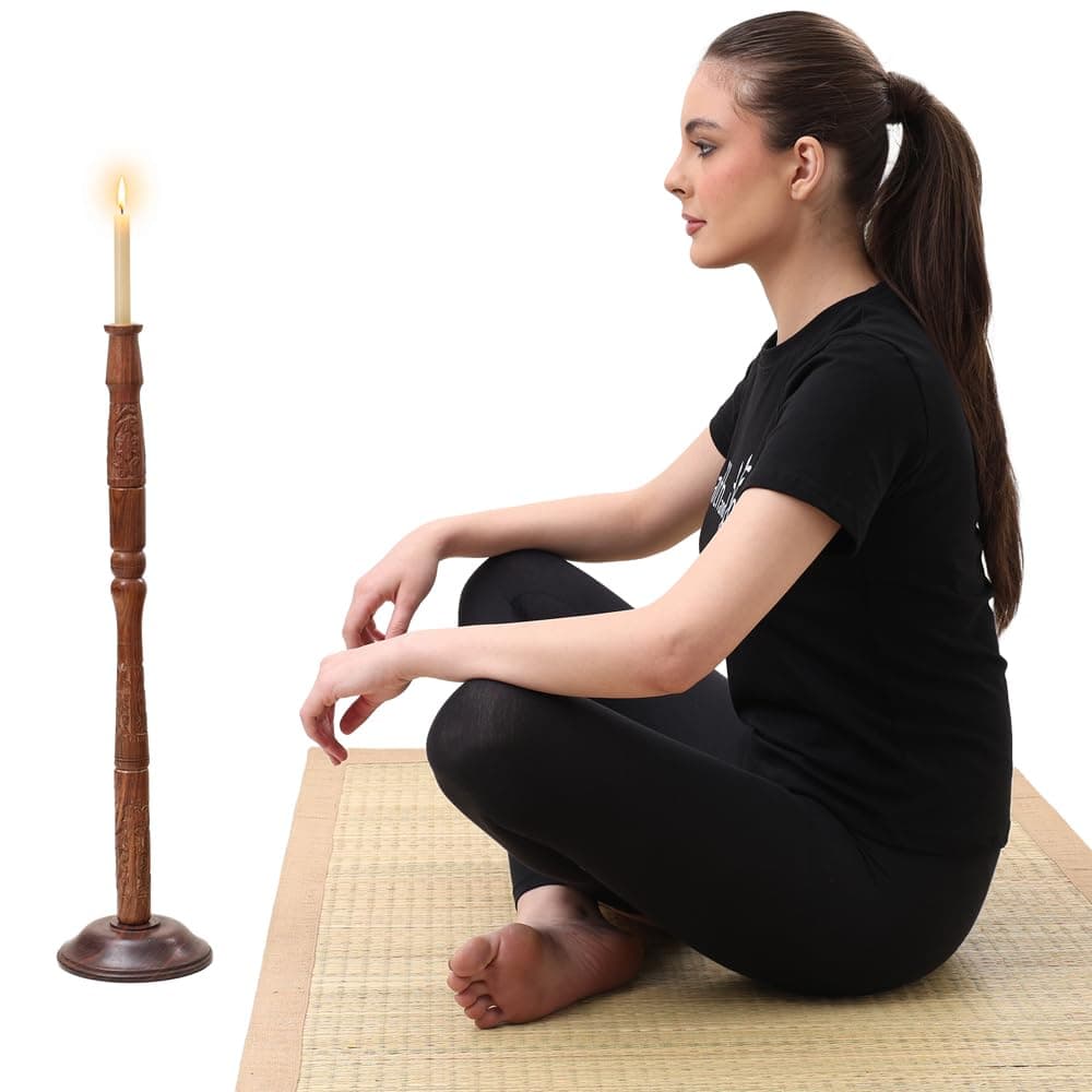 - Multi-Level Trataka Meditation Candle Stand (7 inch-2 feet) - 4 Adjustable Heights- Candle Gazing - Keeps Neck & Back Straight During Mind Focusing Yogic Eye Exercise (Wooden)
