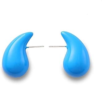 RajputanaChunky Gold Hoop Earrings for Women, Lightweight Waterdrop Teardrop Hollow Open Hoops, Hypoallergenic Gold Plated Earrings Fashion Jewelry for Women Girls (Blue)