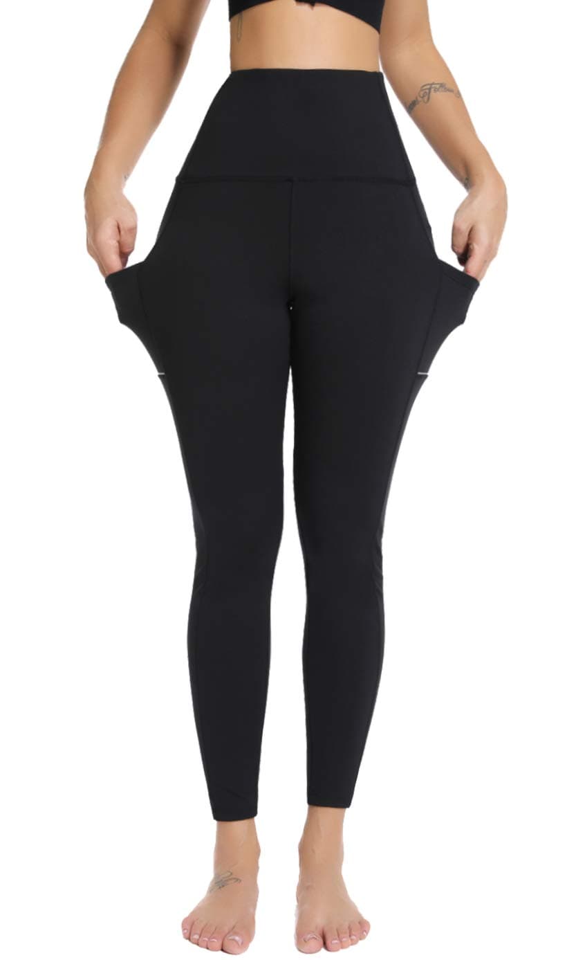 Women's Workout Leggings with Pockets High Waisted Yoga Pants, Black, X-Small