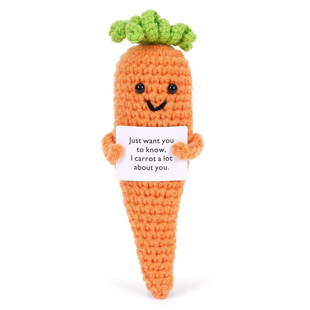 – KASTWAVE Funny Knitted Positive Carrot Dolls, Funny Crochet Toys with Encouragement Card, Pocket Hug Worry Doll, Valentines Day Decorations for Bedroom Home Office (Carrot)
