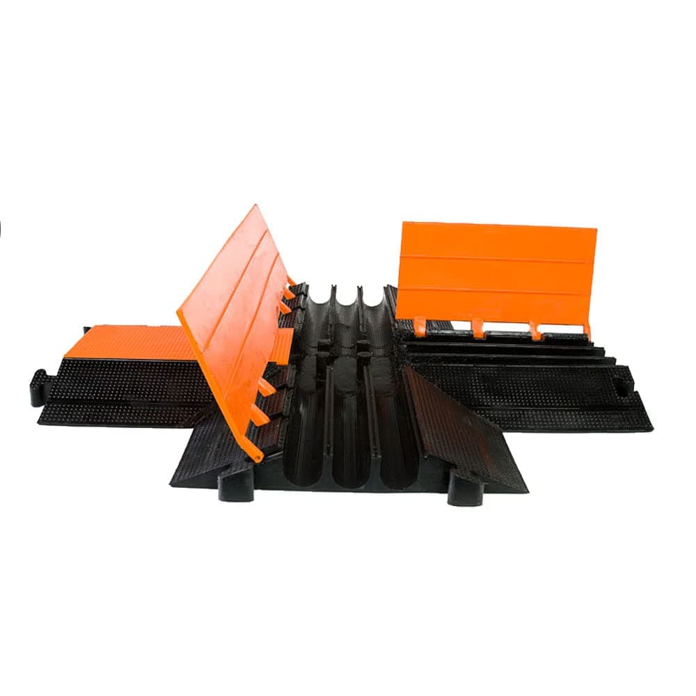 MG3200-X Mighty Guard Interlocking Cable Ramp Floor Cord Cover, Drive Over Wire Protector,Cross Intersection, Heavy Duty, 2" Triple Channels, 37" x 37" x 2.5", Orange/Black