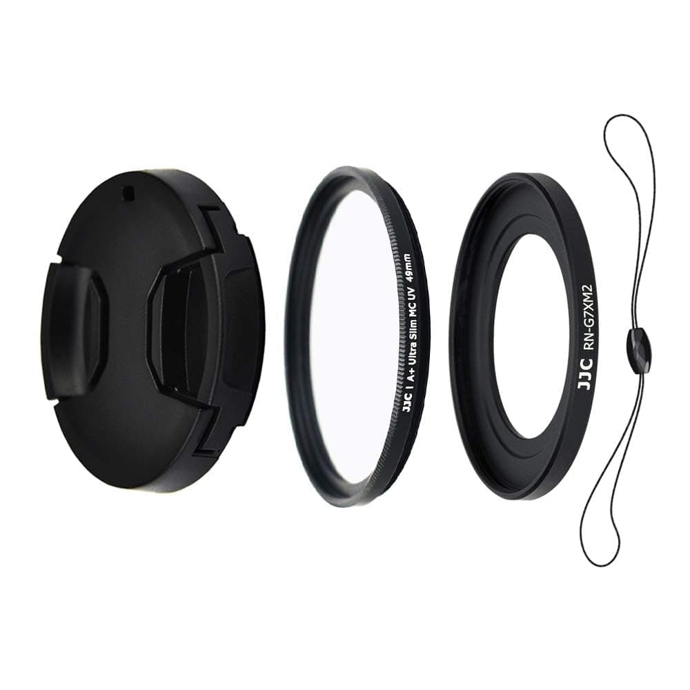 JJC 4-Piece Lens Kit for Canon Powershot G5X, G7X, G7X Mark II and G7X Mark III - includes 49mm Filter Adapter, UV Filter, Lens Cap and Lens Cap String
