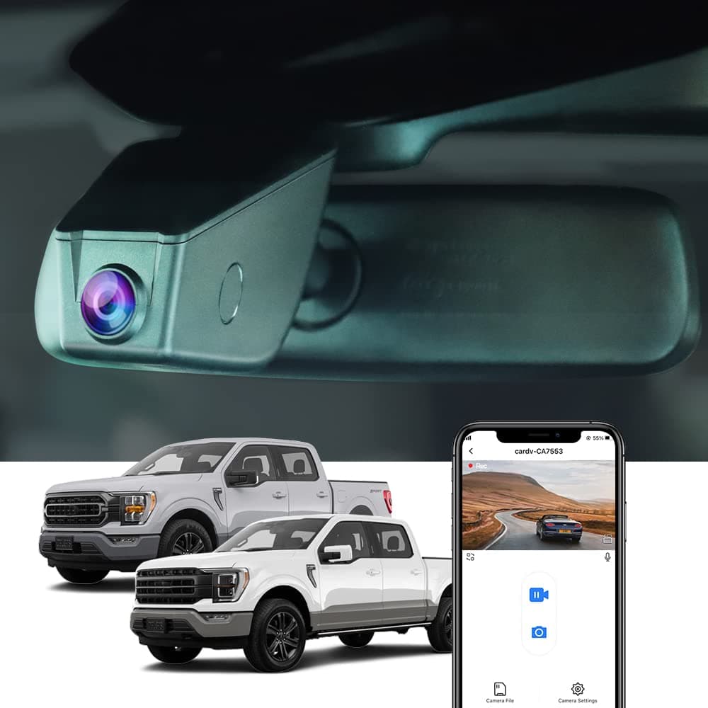 Fitcamx 4K Dash Cam Suitable for Ford F150 & F250 2021-2025 Limited XLT XL Raptor Lariat Platinum King Ranch Tremor, OEM Look, UHD 2160P Video, WiFi&APP, Loop Recording, G-Sensor, Plug&Play, 64GB Card