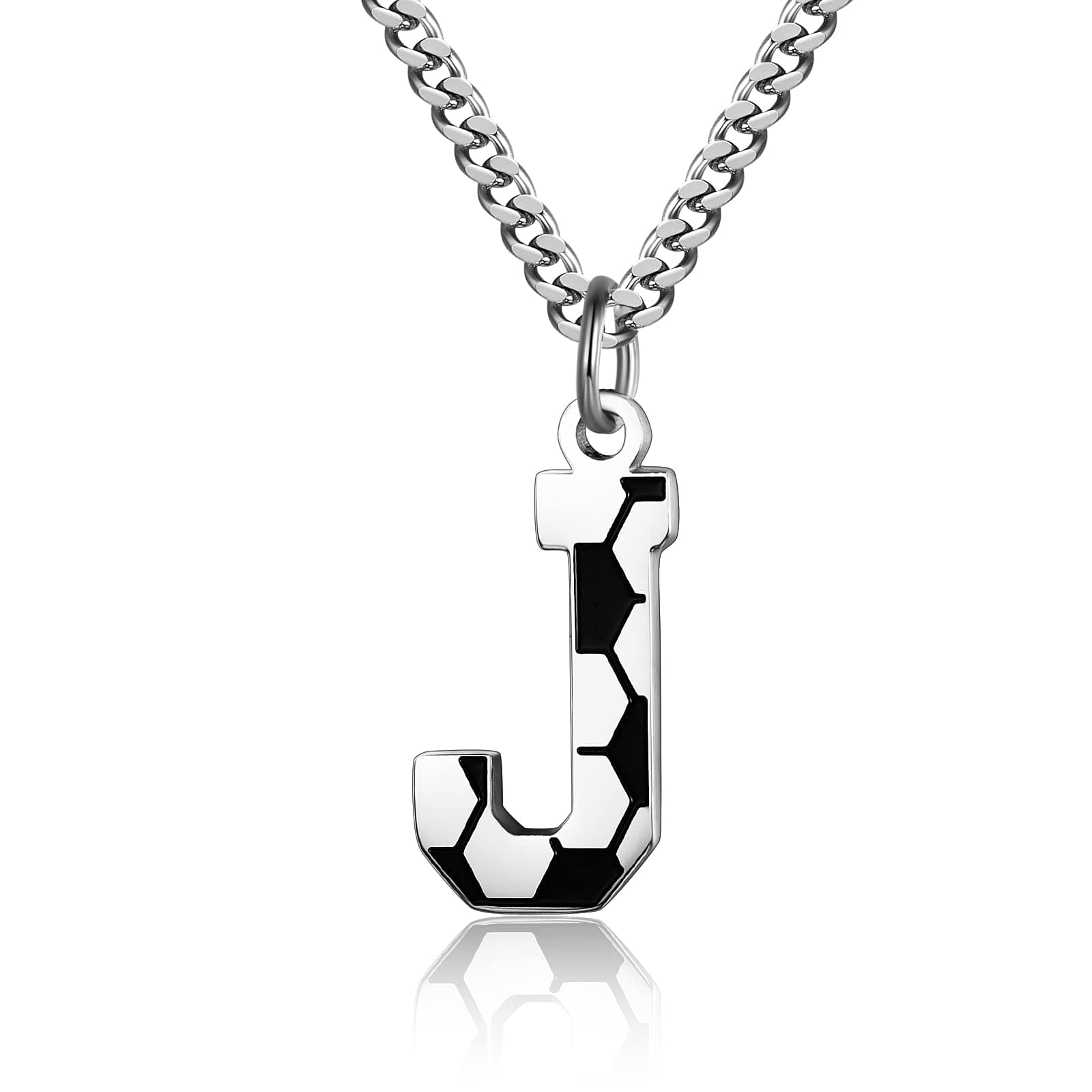 AIAINAGI Soccer Initial A-Z Letter Necklace for Men Soccer Charm Pendant Stainless Steel Silver Chain 22inch Personalized Soccer Gift for Men