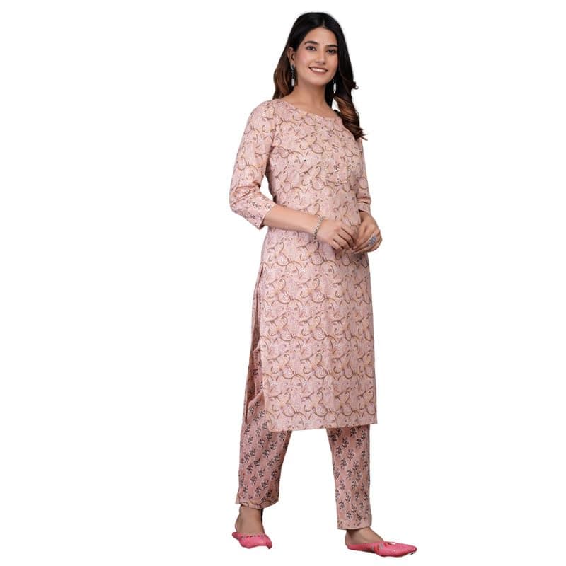 The Profound Lifestyle Women's Cotton Blend Straight Printed Kurta with Pant Set | Women Kurti Set with Pant Cotton